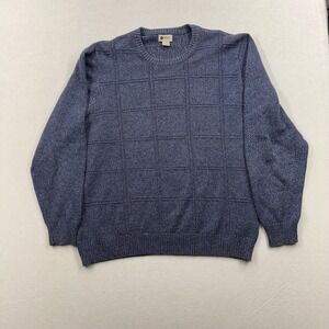Haggar Men's Navy Blue Pullover Knit Windowpane Crew Nevk Sweater 100% Cotton XL